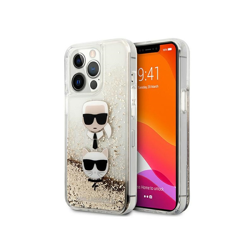 Karl Lagerfeld skysto blizgučio Karl&Choupette galvos dėklas iPhone 13 Pro Max 6.7" - auksinis