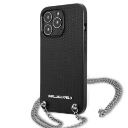 Karl Lagerfeld odinis tekstūruotas dėklas su grandinėle, skirtas iPhone 13 Pro Max 6.7" – juodas