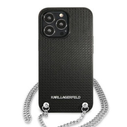 Karl Lagerfeld odinis tekstūruotas dėklas su grandinėle, skirtas iPhone 13 Pro Max 6.7" – juodas