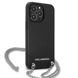Karl Lagerfeld odinis tekstūruotas dėklas su grandinėle, skirtas iPhone 13 Pro Max 6.7" – juodas