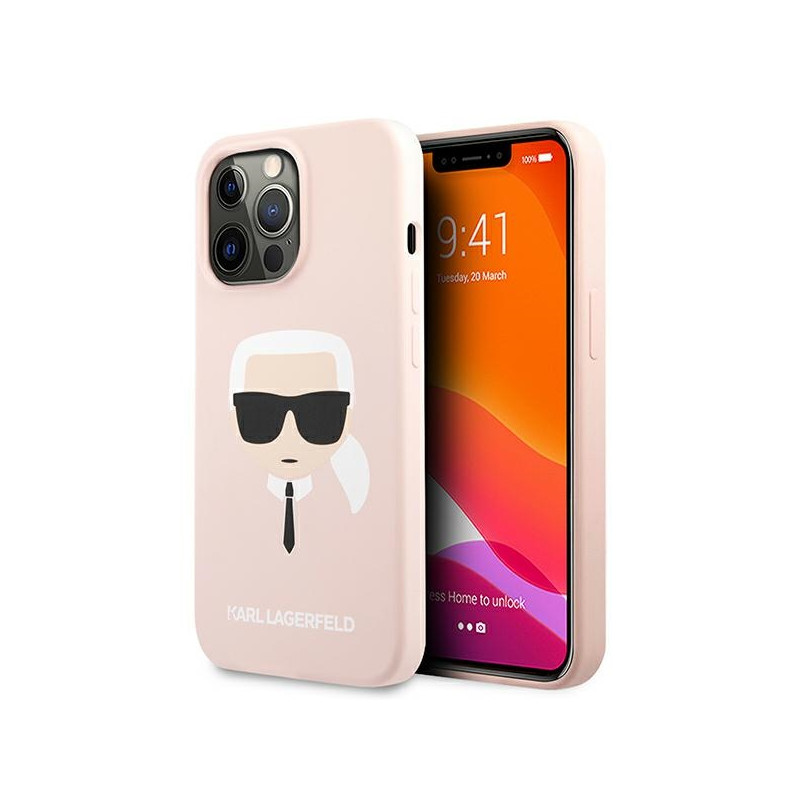 „Karl Lagerfeld“ silikoninis „Karl& 39 s Head“ dėklas, skirtas „iPhone 13 Pro Max 6.7“ – šviesiai rožinis
