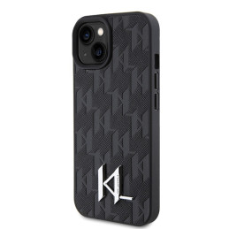 Karl Lagerfeld odinis monograminis metalinis karšto spaudo logotipo dėklas iPhone 15 / 14 / 13 6.1" - juodas