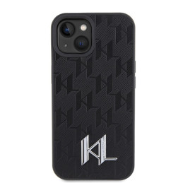 Karl Lagerfeld odinis monograminis metalinis karšto spaudo logotipo dėklas iPhone 15 / 14 / 13 6.1" - juodas