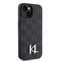 Karl Lagerfeld odinis monograminis metalinis karšto spaudo logotipo dėklas iPhone 15 / 14 / 13 6.1" - juodas