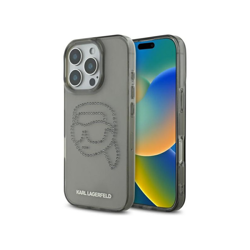 „Karl Lagerfeld IML“ „Rhinestones Karl Head“ dėklas, skirtas „iPhone 16 Pro Max 6.9“ – juodas