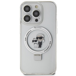 „Karl Lagerfeld“ žiedinis stovas „Karl&Choupettte MagSafe“ dėklas, skirtas „iPhone 15 Pro 6.1“ – baltas