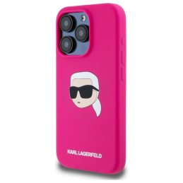 „Karl Lagerfeld“ silikoninis „MagSafe“ dėklas su „Karl Head Print“, skirtas „iPhone 15 Pro 6.1“ – fuksijos spalvos