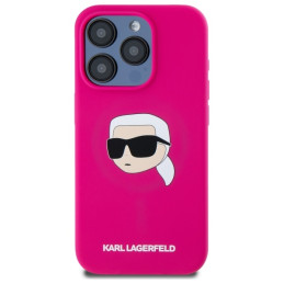 „Karl Lagerfeld“ silikoninis „MagSafe“ dėklas su „Karl Head Print“, skirtas „iPhone 15 Pro 6.1“ – fuksijos spalvos