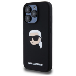 „Karl Lagerfeld“ silikoninis „MagSafe“ dėklas su „Karl Head“ atspaudu, skirtas „iPhone 15 Pro 6.1“ – juodas