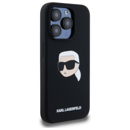 „Karl Lagerfeld“ silikoninis „MagSafe“ dėklas su „Karl Head“ atspaudu, skirtas „iPhone 15 Pro 6.1“ – juodas
