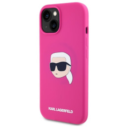 „Karl Lagerfeld“ silikoninis „MagSafe iPhone 15 6.1“ dėklas su Karlo galvos atvaizdu – fuksijos spalvos