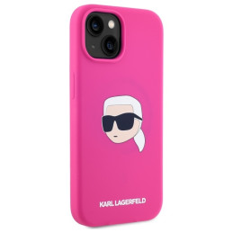 „Karl Lagerfeld“ silikoninis „MagSafe iPhone 15 6.1“ dėklas su Karlo galvos atvaizdu – fuksijos spalvos