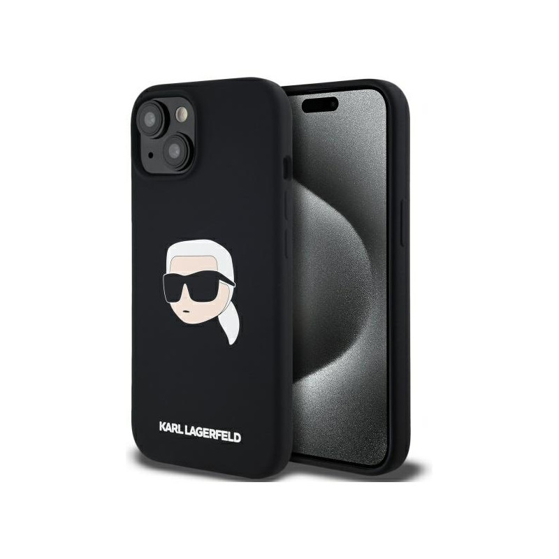 „Karl Lagerfeld“ silikoninis „MagSafe“ dėklas su „Karl Head“ atvaizdu, skirtas „iPhone 15 6.1“ – juodas