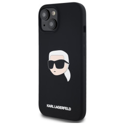 „Karl Lagerfeld“ silikoninis „MagSafe“ dėklas su „Karl Head“ atvaizdu, skirtas „iPhone 15 6.1“ – juodas