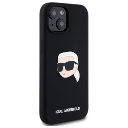 „Karl Lagerfeld“ silikoninis „MagSafe“ dėklas su „Karl Head“ atvaizdu, skirtas „iPhone 15 6.1“ – juodas
