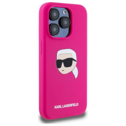 „Karl Lagerfeld“ silikoninis „MagSafe“ dėklas su „Karl Head“ atspaudu, skirtas „iPhone 15 Pro Max 6.7“ – fuksijos spalvo...