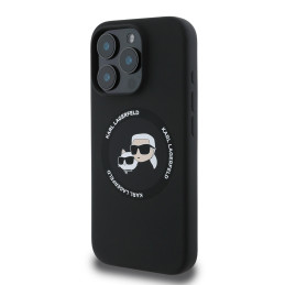 „Karl Lagerfeld“ silikoninis „Karl&Choupette Heads“ „MagSafe“ dėklas, skirtas „iPhone 16 Pro 6.3“ – juodas
