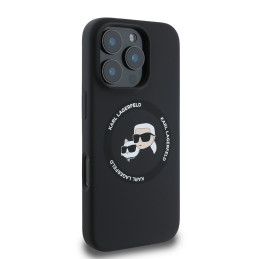 „Karl Lagerfeld“ silikoninis „Karl&Choupette Heads“ „MagSafe“ dėklas, skirtas „iPhone 16 Pro 6.3“ – juodas