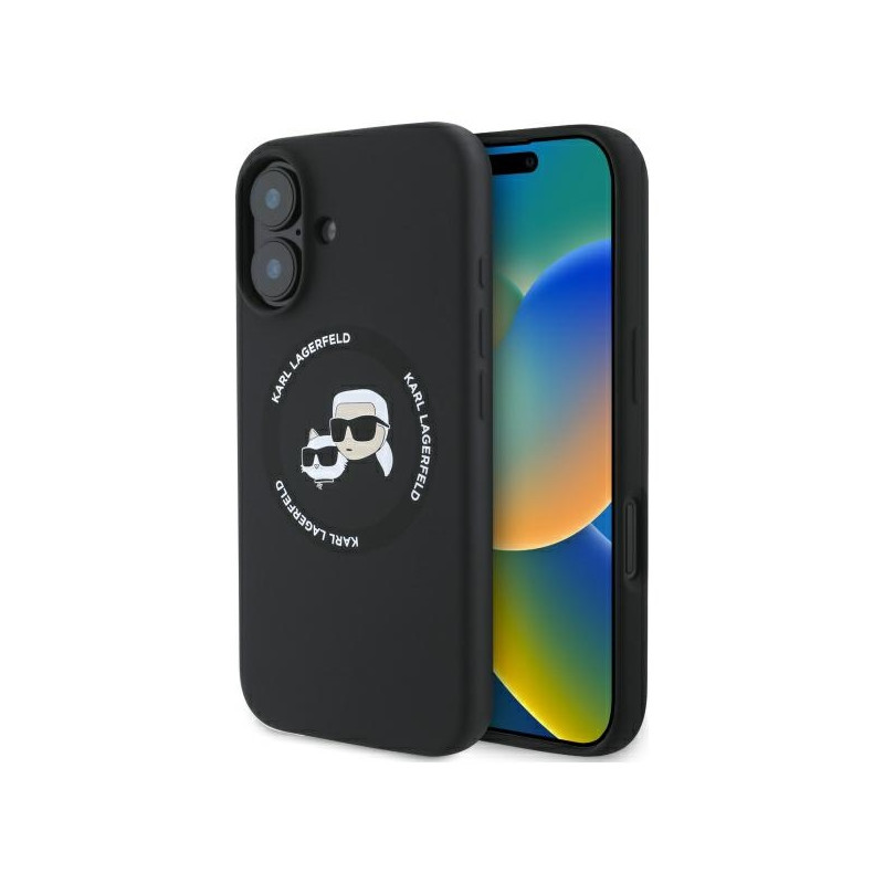 „Karl Lagerfeld“ silikoninis „Karl&Choupette Heads“ „MagSafe“ dėklas, skirtas „iPhone 16 6.1“ – juodas