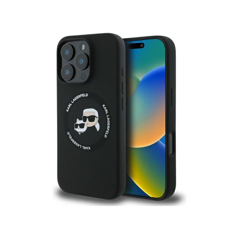 „Karl Lagerfeld“ silikoninis „Karl&Choupette Heads“ „MagSafe“ dėklas, skirtas „iPhone 16 Pro Max 6.9“ – juodas