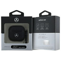 „Mercedes“ odinis metalinis logotipo dėklas „AirPods 4“ – juodas