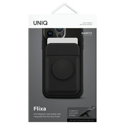UNIQ Flixa MagSafe magnetinė piniginė su stovu – juoda