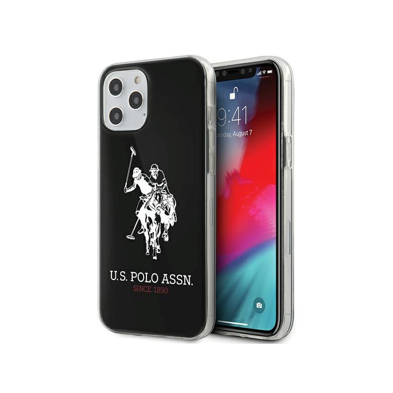 „US Polo“ blizgus didelio logotipo dėklas, skirtas „iPhone 12 / 12 Pro 6.1“ – juodas