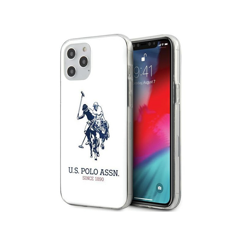 „US Polo“ blizgus didelio logotipo dėklas, skirtas „iPhone 12 / 12 Pro 6.1“ – baltas