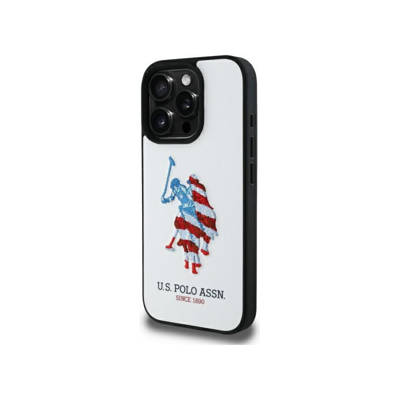 JAV polo odinis didelis DH Amerikos vėliavos dėklas iPhone 15 Pro Max 6.7" – baltas