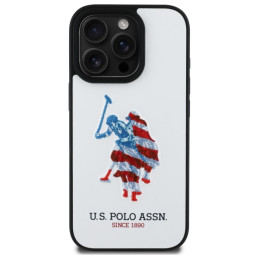 JAV polo odinis didelis DH Amerikos vėliavos dėklas iPhone 15 Pro Max 6.7" – baltas