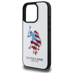 JAV polo odinis didelis DH Amerikos vėliavos dėklas iPhone 15 Pro Max 6.7" – baltas