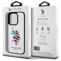 JAV polo odinis didelis DH Amerikos vėliavos dėklas iPhone 15 Pro Max 6.7" – baltas