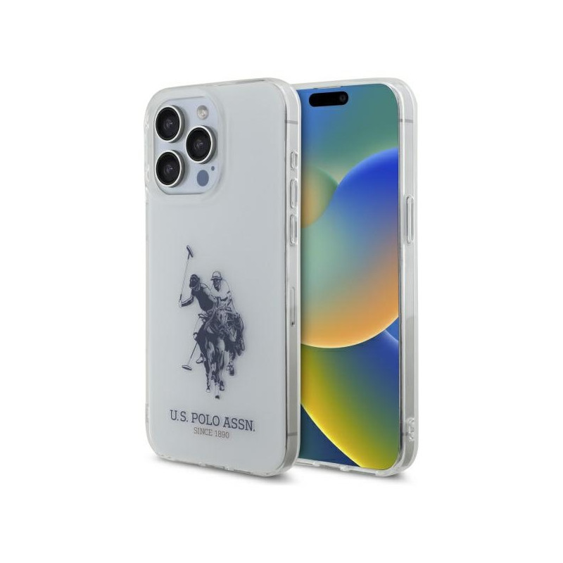 „US Polo“ blizgus didelis logotipas „iPhone 15 Pro Max 6.7“ dėklas – baltas
