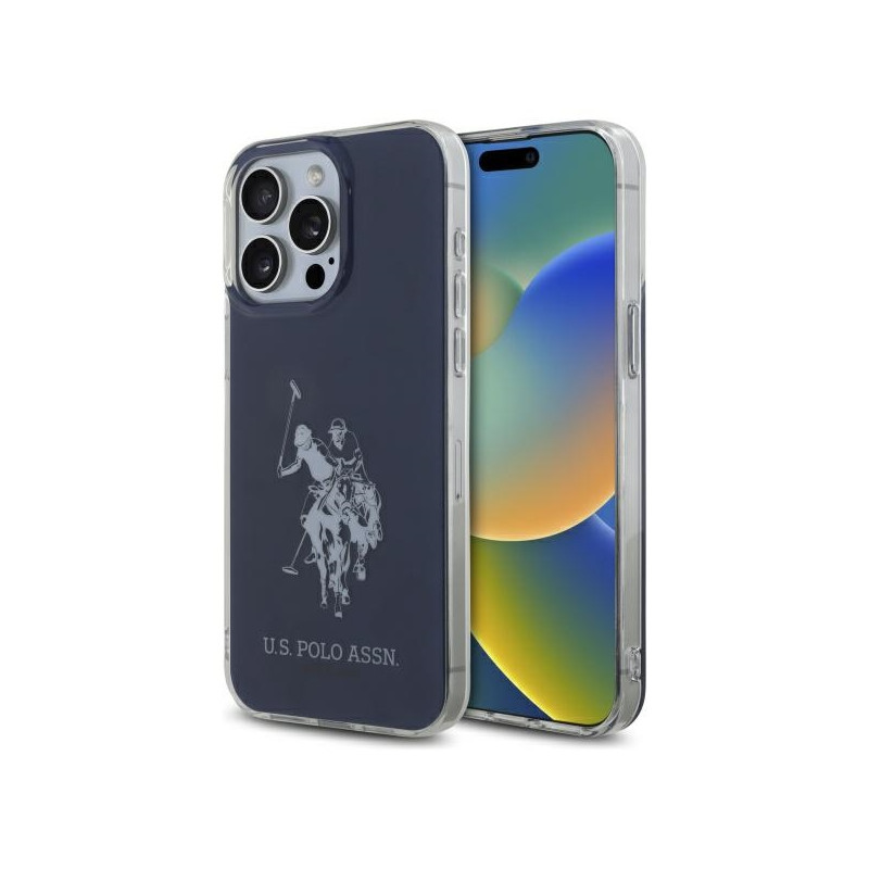 „US Polo“ blizgus didelio logotipo „iPhone 15 Pro Max 6.7“ dėklas – mėlynas