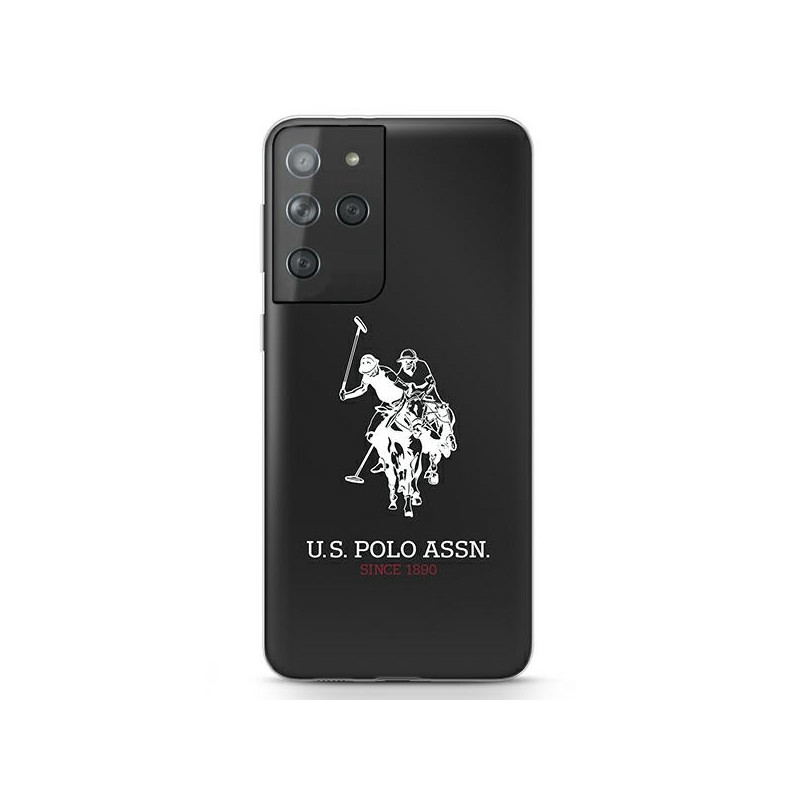 „US Polo“ blizgus dėklas su dideliu logotipu, skirtas „Samsung Galaxy S21 Ultra“ – juodas