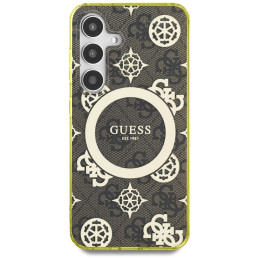 „Guess 4G“ foninis auksinis galvanizuoto bijūnų rašto „MagSafe“ dėklas, skirtas „Samsung Galaxy S25“, rudas