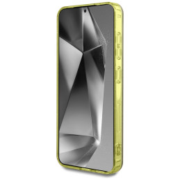 „Guess 4G“ blizgučiais dengtas „MagSafe“ dėklas, skirtas „Samsung Galaxy S25“, rudas