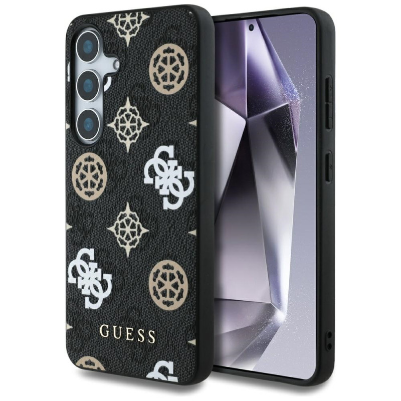 „Guess 4G“ spausdinto spalvoto bijūnų rašto „MagSafe“ dėklas, skirtas „Samsung Galaxy S25“, juodas