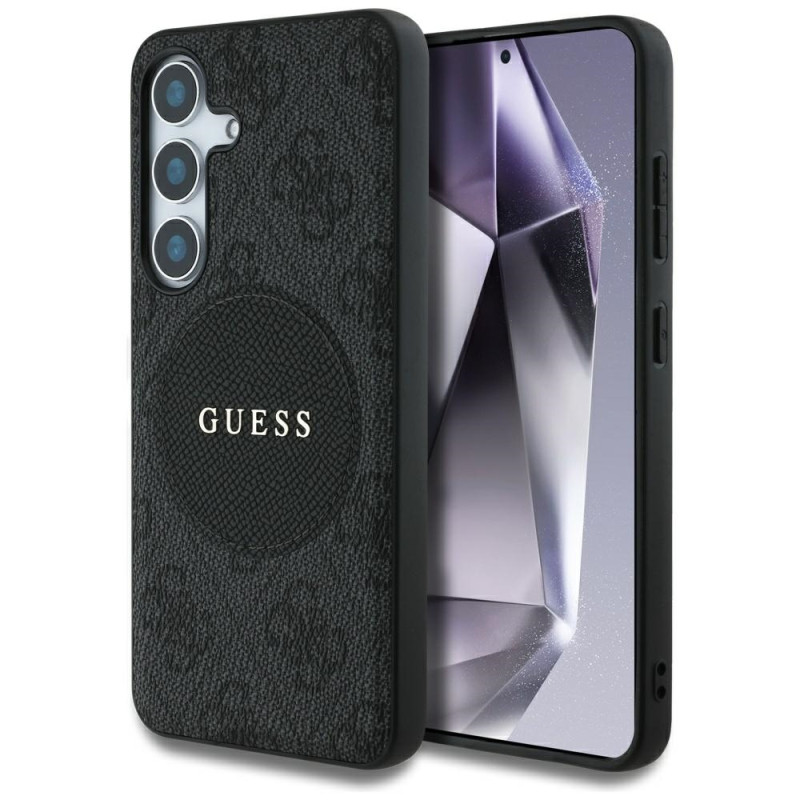 „Guess 4G Round Patch Classic Logo MagSafe“ dėklas, skirtas „Samsung Galaxy S25“, juodas