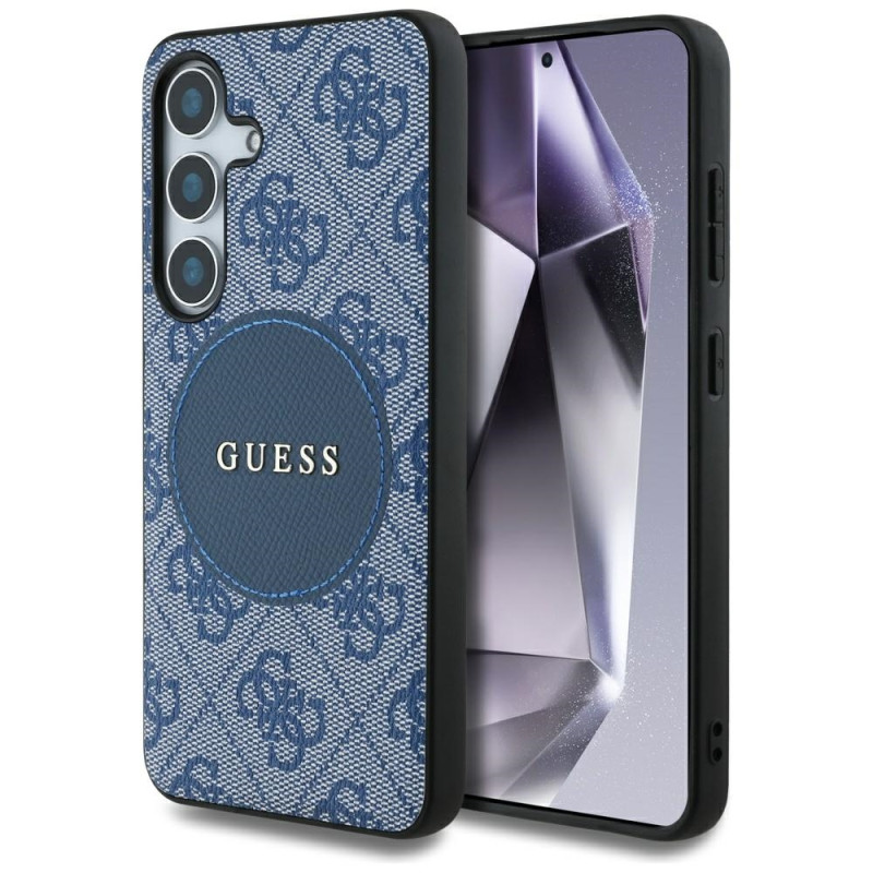 „Guess 4G Round Patch Classic Logo MagSafe“ dėklas, skirtas „Samsung Galaxy S25 Plus“, mėlynas