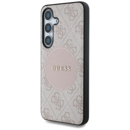 „Guess 4G Round Patch Classic Logo MagSafe“ dėklas, skirtas „Samsung Galaxy S25“, rožinis