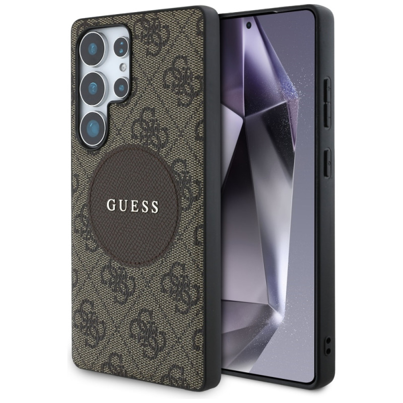 „Guess 4G Round Patch Classic Logo MagSafe“ dėklas, skirtas „Samsung Galaxy S25 Ultra“, rudas