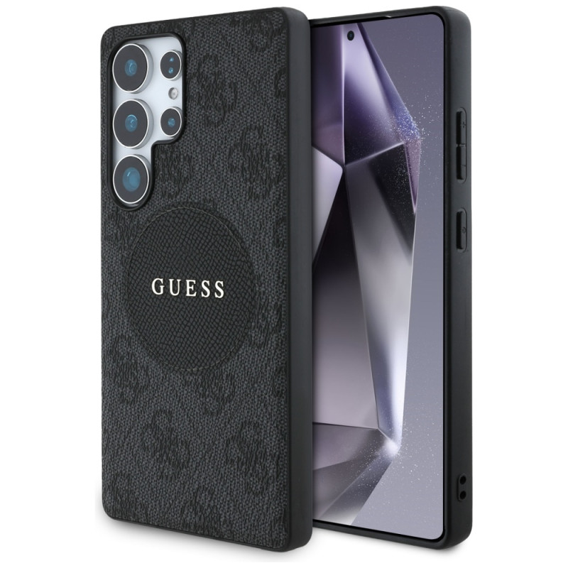 „Guess 4G Round Patch Classic Logo MagSafe“ dėklas, skirtas „Samsung Galaxy S25 Ultra“, juodas