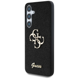 „Guess“ fiksuoto blizgučių dizaino metalinis dėklas „Samsung Galaxy S25“ telefonui, juodas