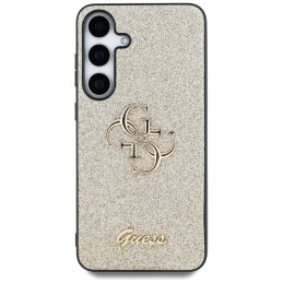 „Guess“ fiksuoto blizgučių dizaino metalinis dėklas „Samsung Galaxy S25 Plus“, auksinis