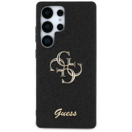 „Guess“ fiksuoto blizgučių dizaino metalinis dėklas „Samsung Galaxy S25 Ultra“, juodas