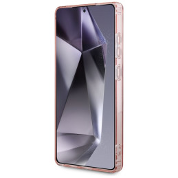 „Guess“ blizgučiais apibrauktas klasikinio logotipo „MagSafe“ dėklas, skirtas „Samsung Galaxy S25 Ultra“, rožinis