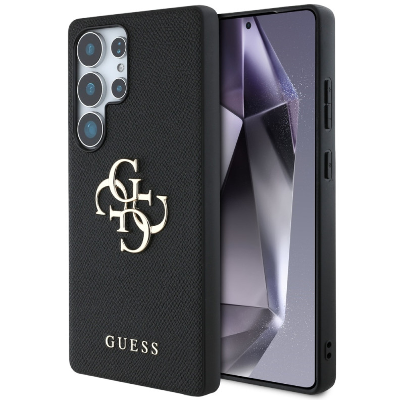 „Guess Grained Big 4G Logo Small Classic“ dėklas „Samsung Galaxy S25 Ultra“ su juodu logotipu