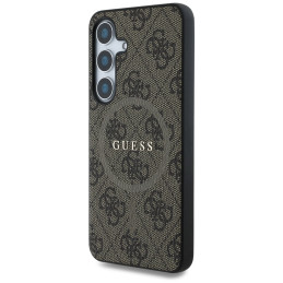 „Guess“ odinis 4G spalvotas žiedas su klasikiniu logotipu, „MagSafe“ dėklas „Samsung Galaxy S25“, rudas