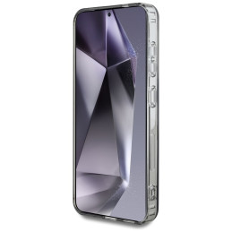 „Guess“ klasikinis „MagSafe“ dėklas „Samsung Galaxy S25“ su cirkonių spauda ir logotipu, juodas